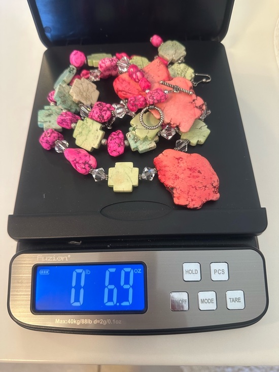 Handmade Western Boho Pink & Green Stone Statement Jewelry Set - 3pc - Picture 13 of 13